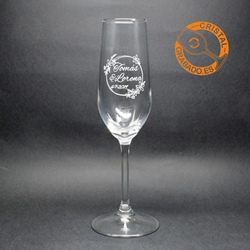 Copa de cava personalizada con dibujo de boda